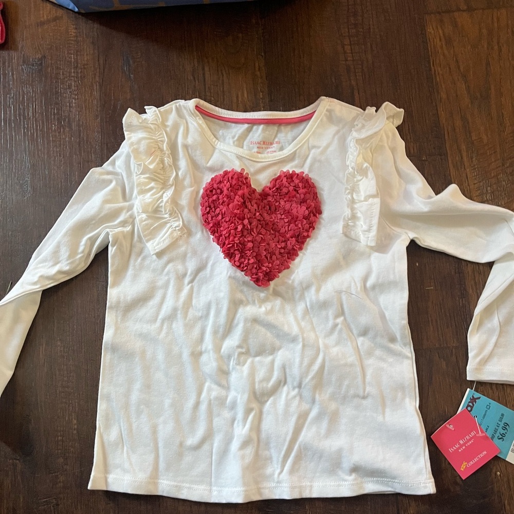 Isaac Mizrahi White and Red Heart Long Sleeve Tee